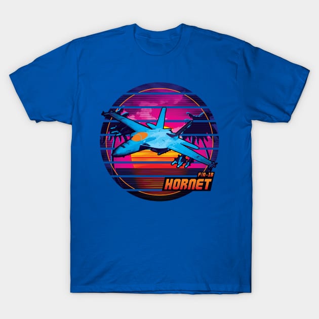 Neon Retro F/A-18 Hornet T-Shirt by patrickkingart